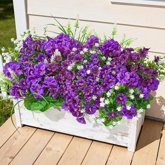 16 Bundles Artificial Flowers for Outdoors, UV Resistant Silk Faux Flowers for Outside Planters,Garden,Porch,Patio,Yard,Home Decor(Purple)