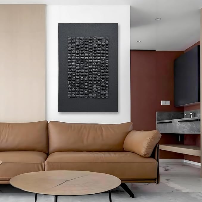 NANKAI Art Hand-Painted Black Three-Dimensional Texture Art Wall Decoration, 36x24 inch Contemporary Abstract Art Oil Painting, Home Living Room Corridor Wall Art