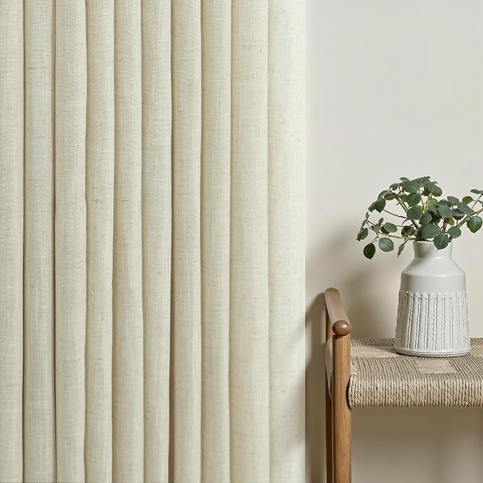 Beige Linen Pinch Pleated Curtains 58 Inch Length 2 Panels for Living Room Bedroom Country Rustic Neutral Boho Primitive Semi Sheer Pleat Drapes Light Filtering Short Curtains 40 x 58 Long Back Tab
