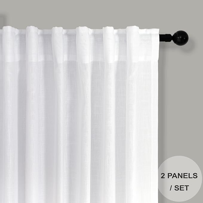 Pitalk White Linen Extra Long Curtains 120 Length for Living Room 2 Panels Set Back Tab Rod Pocket Drapes Semi Sheer High Ceiling Curtains for Large Windows Patio Sliding Door Bedroom 10 FT 52x120