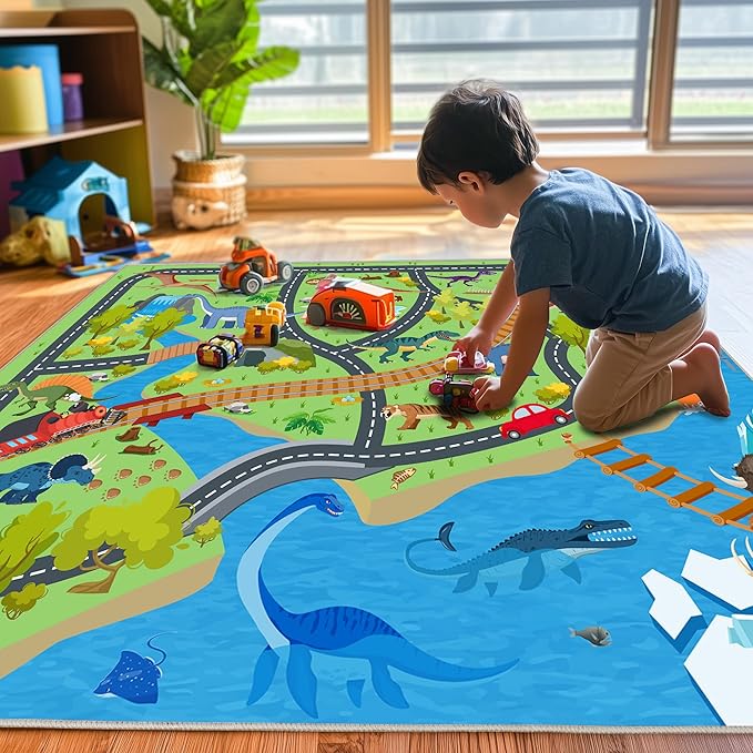 Kids Rugs for Playroom - Soft & Non-Slip 8x10 Feet Dinosaur Play Mat,Childrens Dinosaurs Carpet Washable Rug for Classroom Nursery Bedroom Boys