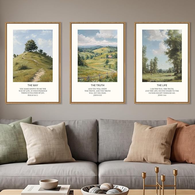 BICERE Large Christian Bible Framed Canvas Wall Art Set,Jesus Verse Vintage Wall Decor,Nature Scripture Landspaces Art Prints,Religious Artwork for Living Room,Dining Room,Farmhouse-16 x24 x3