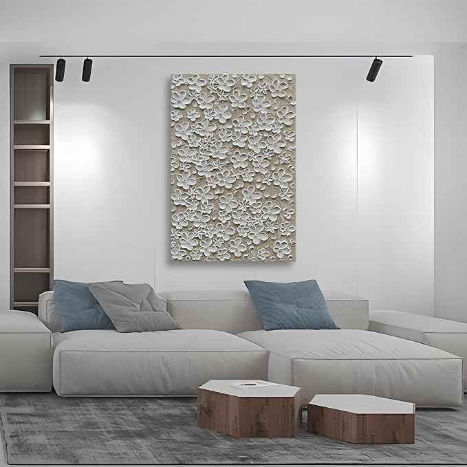 Hand Painted White Flower Oil Painting Art 45x30 inch Large Wall Art Decorative Painting