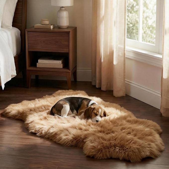 Premium Genuine Sheepskin Area Ruge - Real Wool Fur Shaggy Carpet | Fluffy Soft Natural Lambskin Rug Seat Chair Covers for Couch Sofa Bedroom Living Room(Tan,2×3 Feet Sheepskin)