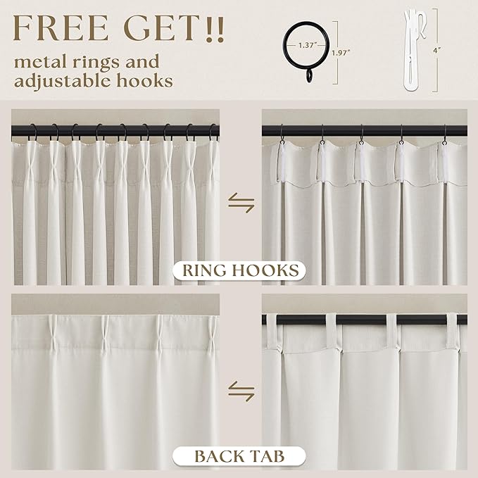 Ivory White Pinch Pleated High Ceiling 102 Inch Long Curtains for Living Room, Memory Shape Birch Linen Sheer Neutral Window Drapes Sliding Glass Doors Privacy Curtain That Let Light in 2 Panels Set