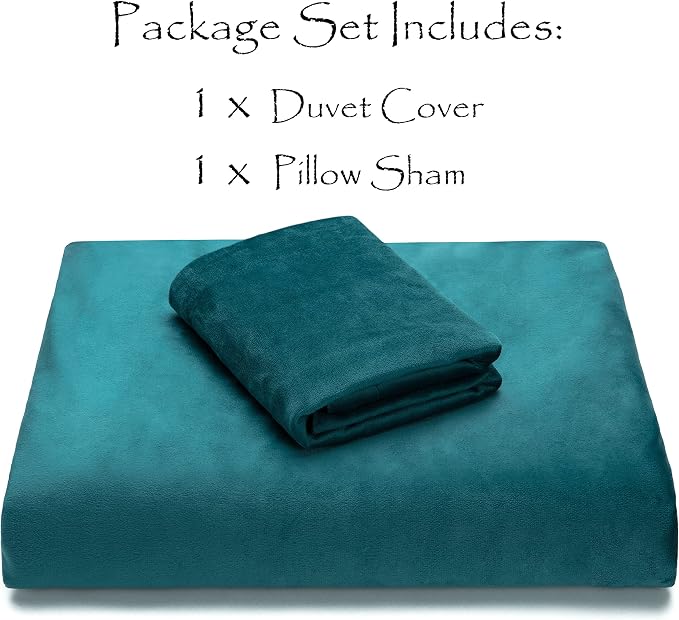Chanasya Premium Velour Velvet Duvet Cover Set - Duvet Cover (68” x 90”) & 1 Pillow Sham (20” x 26”) - 2-Piece Set - Deep Teal, Twin Size