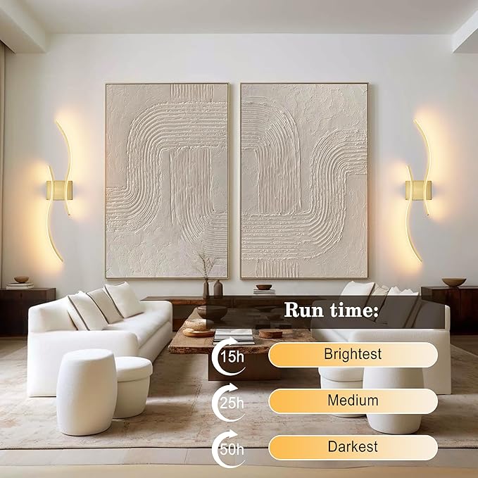 Battery Operated Wall Sconces Set of Two with Remote Control, Battery Wall Light, Stepless Colors 3000K-6000K & Dimming, Brass Rechargeable Wall Sconces for Living Room, Hallway, Bedroom, 27.5 Inch