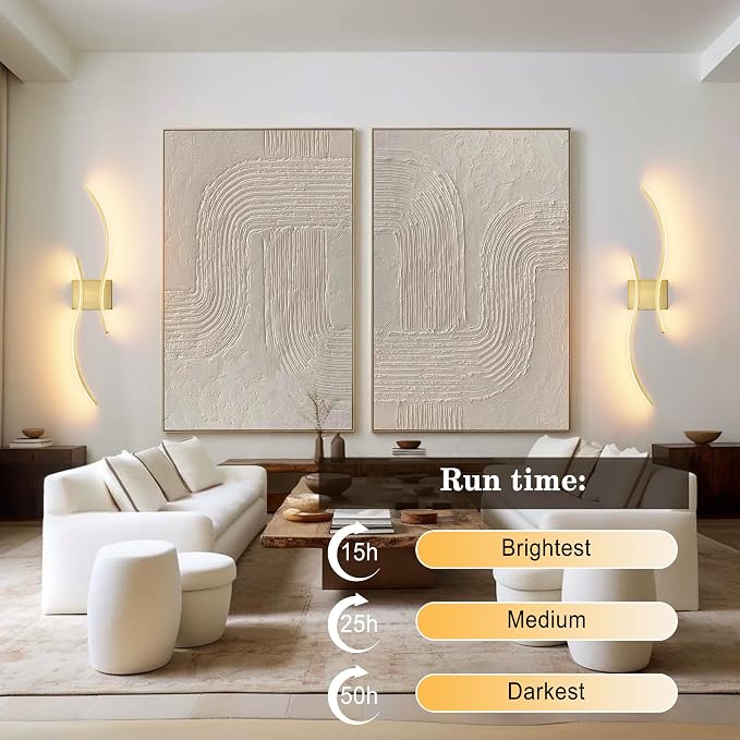 Battery Operated Wall Sconces Set of Two with Remote Control, Battery Wall Light, Stepless Colors 3000K-6000K & Dimming, Brass Rechargeable Wall Sconces for Living Room, Hallway, Bedroom, 31.5 Inch