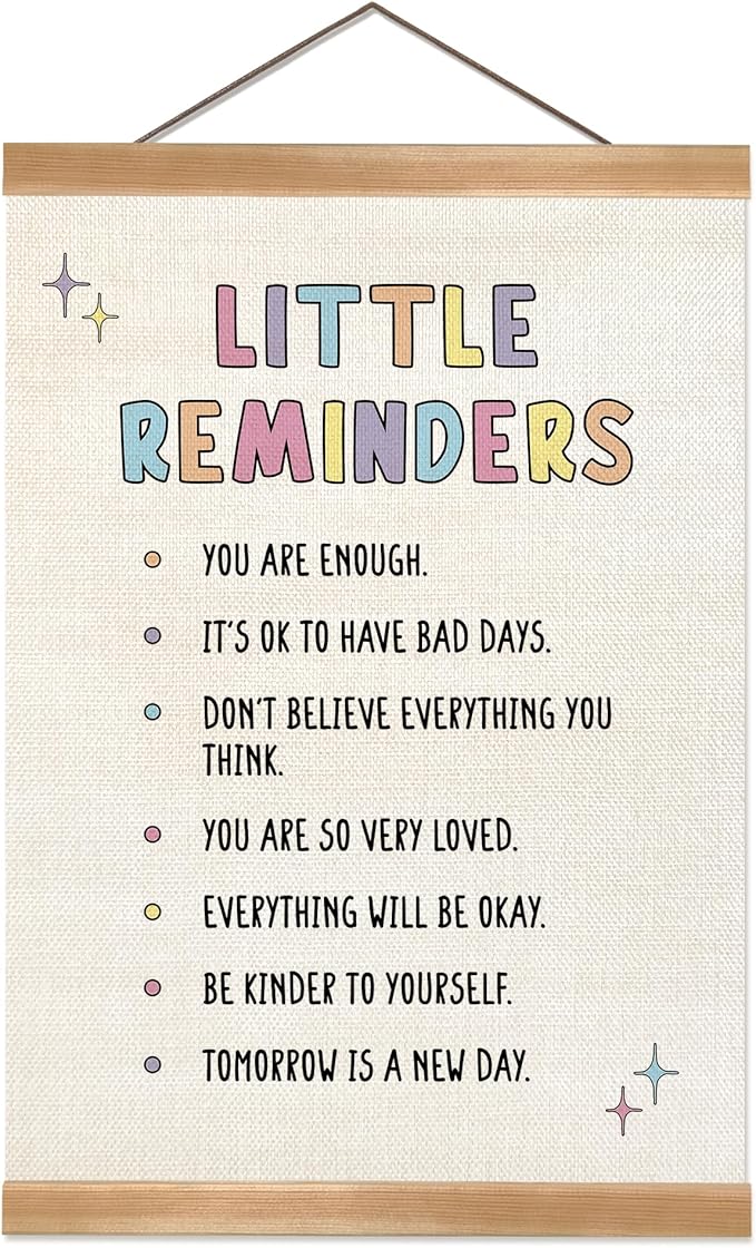 ZTGDA Little Reminders Wall Art,Inspirational Quotes Canvas Print with Wood Hanger Frame, Daily Reminder Poster for Bedroom Teens Room, or Classroom Decor, 12x16 Inches (Reminders)