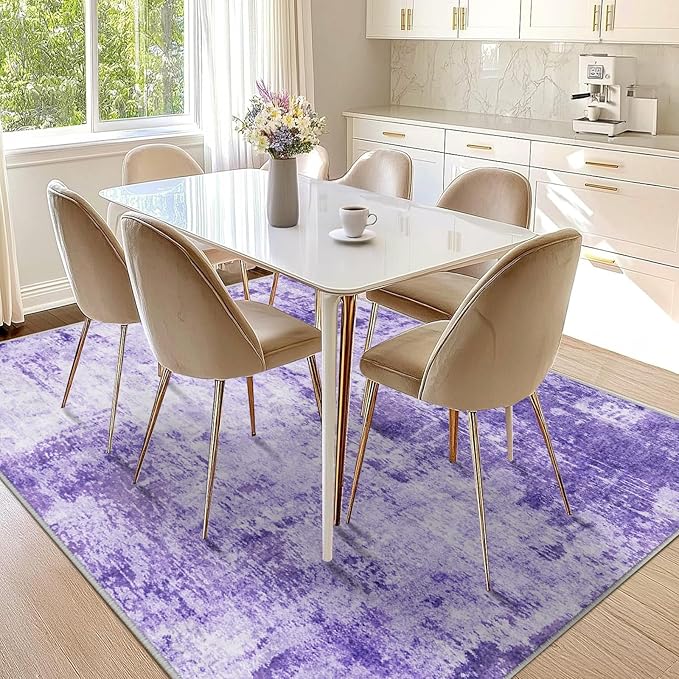 RELEANY Washable Area Rugs 6'x9' Non-Slip Modern Abstract Soft for Living Room Entryway Bedroom Nursery, Print Pattern, Purple Gray Pink White