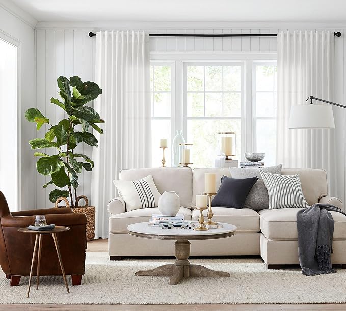 Jowels Off White Linen Curtains 90 Inch Long 2 Panels for Living Room | Light Filtering Semi Sheer Curtain, Back Tab Pocket Pleated Look, Boho Farmhouse Textured Privacy Drapes for Bedroom Window