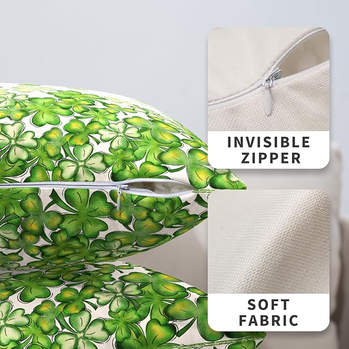 Pack of 2 Lucky Clover Shamrock Pillow Cases St Patty's Day Throw Pillow Covers Spring March Decorative Pillow Covers 22x22 St Patricks Day Decorations for Couch Sofa Home