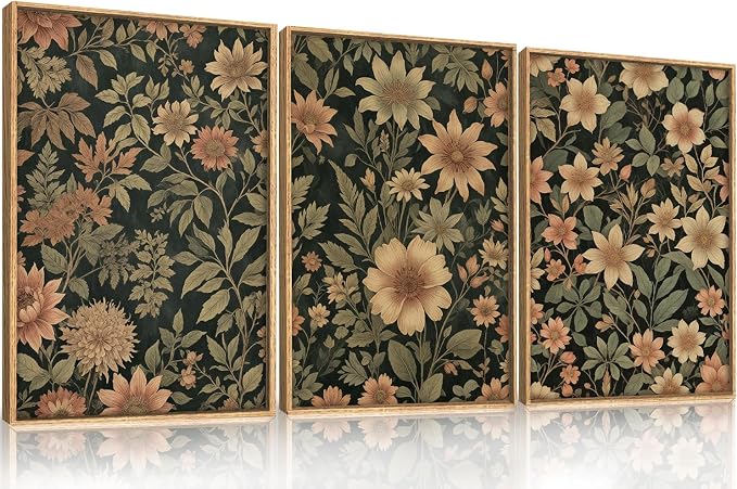 HPINUB Vintage Wildflower Flowers Framed Canvas Wall Art Set,Modern Botanical Floral Wall Decor,Retro Neutral Flower Artwork,Boho Mid Century Plant Art Prints for Living Room,Bedroom,Office-16 x24 x3