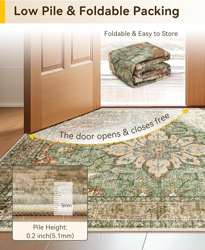 RELEANY Area Rugs 3'x6' Runner Rug Non Slip Washable for Kitchen Hallway Bedroom Beside Laundry Room Bathroom Rug, Floor Carpet, Brick Red Rust Neutral Brown Burnt Orange Green