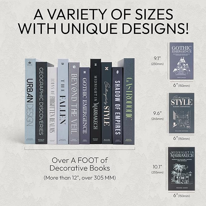 Decorative Books | Black 10 Book Set with 3 Sizes | Preassembled with Hidden Storage | Perfectly Stackable for Easy Home Staging | Book Decor to Elevate Your Space | Home Decor Made Simple!