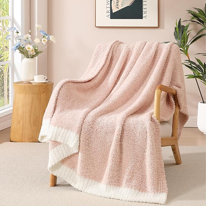 WRENSONGE Soft Twin Blanket for Bed-Cozy Warm Reversible Knitted Blankets | Lightweight Fluffy Decor for Women, Mom, Her & Girls, Sofa, Chair, Couch, 60x80in,Cationic Dyeing Pink