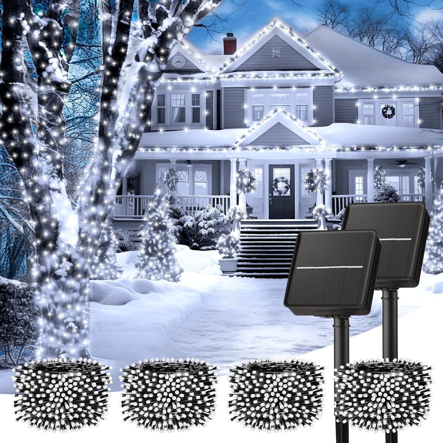 Minetom Solar String Lights for Outside, 4 Pack Total 160FT 400 LED Solar Christmas Lights Outdoor with 8 Modes, Solar Lights Outdoor Waterproof, Solar Christmas String Lights for Tree House, White