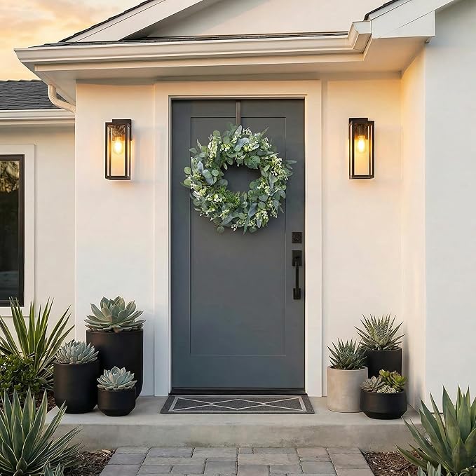 Pinkpum 20'' Eucalyptus Wreath for Front Door Porch Window Green Decor for Home Farmhouse Wall Spring Summer Fall Outdoor Indoor All Seasons