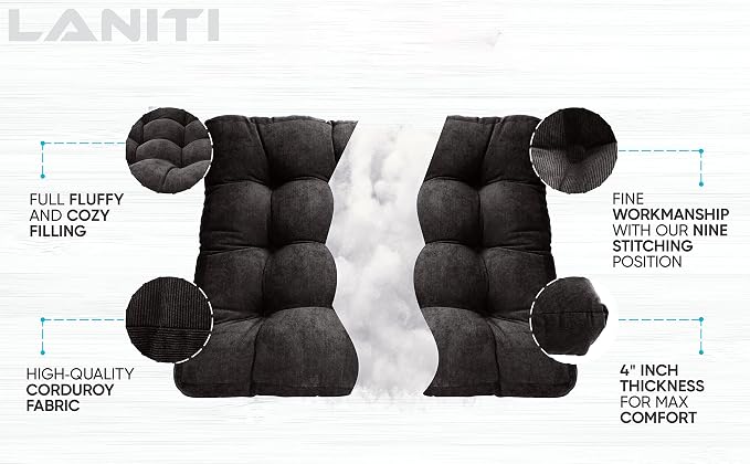 LANITI 24” Inch Extra Large Floor Cushions Tufted Floor Pillow for Adults Square Meditation Ultimate Comfort Oversized Pillows for Floor Cushion (Black)