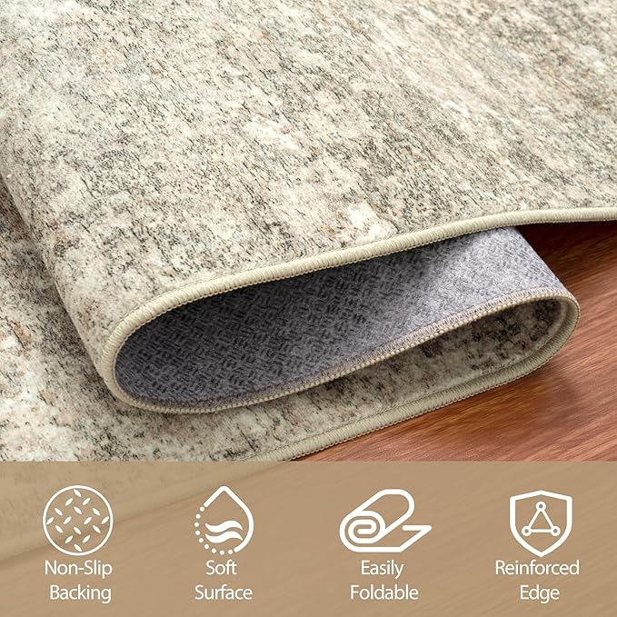 10x14 Area Rugs for Living Room Rug Washable: Abstract Large Rug Indoor Modern Carpet Non Slip for Dining Room Bedroom Nursery Home Office Beige Brown