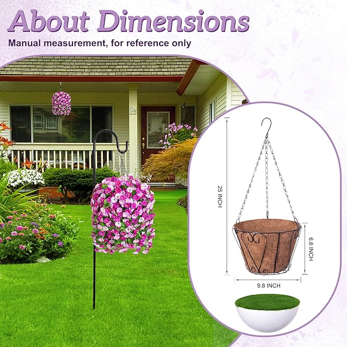 Ammyoo Artificial Fake Hanging Flowers Basket for Spring Decor, Faux Silk Flower in Planter for Summer, Outdoor Artificial Floral for Home Porch Yard(Double Lotus)