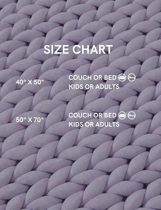 YnM Chunky Throw Blanket, Medium-Weight, Hand Knitted, Skin Friendly, Ventilated and Breathable, Machine Washable, Home Décor Piece for Couch, Sofa and Bed (Iris Lavender, 60x80 Inch)
