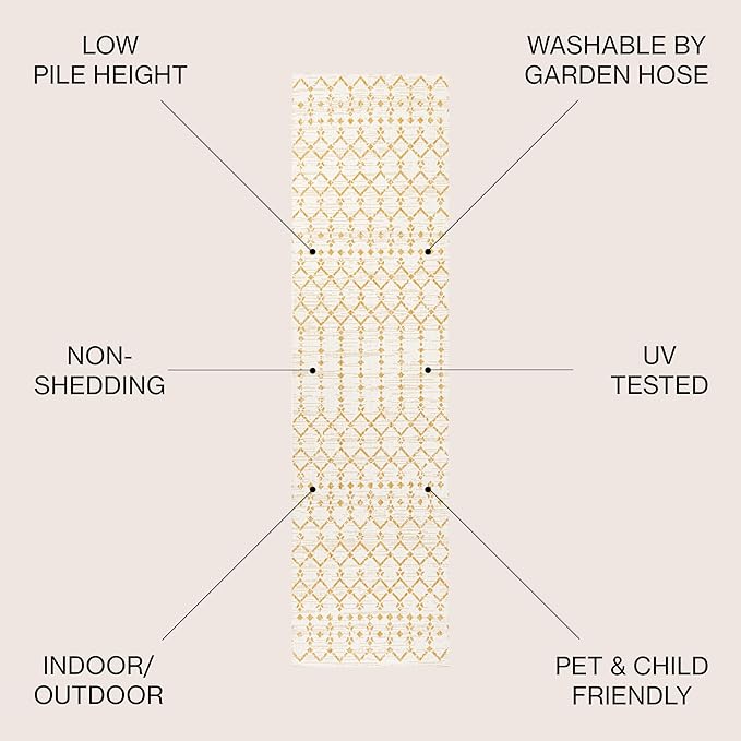 JONATHAN Y Moroccan Geometric Indoor Outdoor Runner Rug 2X10 Cream/Yellow, Ourika Textured Weave for Backyard, Patio, Porch, Easy-Cleaning, High Traffic, Pet-Friendly, Non-Shedding (SMB108J-210)