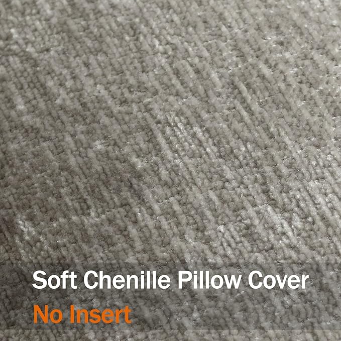 DEZENE Pack of 2 Light Gray Decorative Throw Pillow Covers 16x16 Cozy Soft Chenille Accent Vintage Square Couch Pillow Covers for Home Decor Bed Sofa Living Room