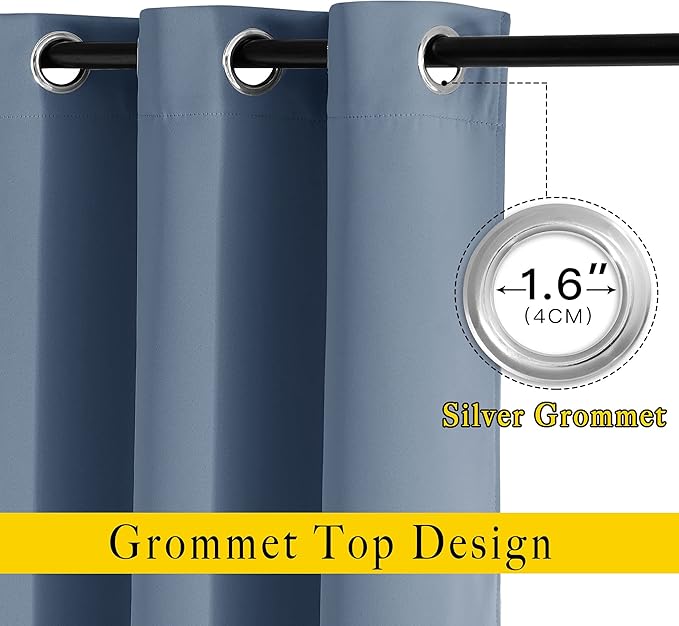 NICETOWN Stone Blue Blackout Curtains for Living Room, Window Treatment Thermal Insulated Room Darkening Grommet Drapes Sound Dampening for Bedroom, 2 Panels, W37 x L72