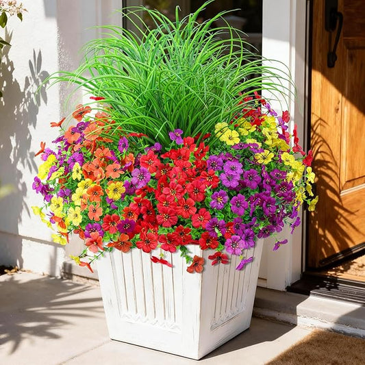Artificial Flowers for Outdoors 14 Bundles UV Resistant Fake Flowers Daisy with Greenery Plants Faux Outdoor Flowers for Spring Summer Decoration Outdoor Faux Plants Home Window Porch Patio Yard