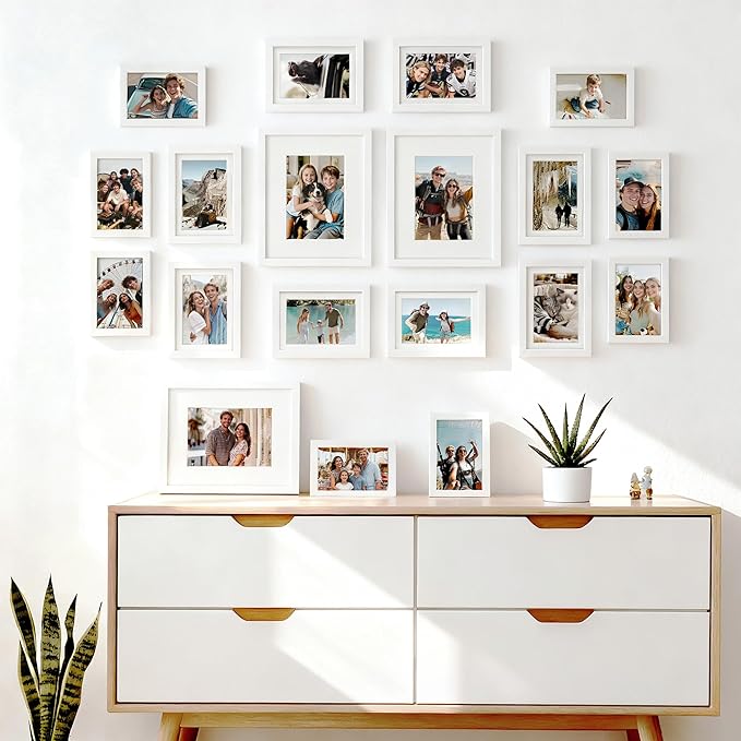 upsimples 19 Pack Picture Frames Collage Wall Decor for Mounting or Tabletop Display, Photo Gallery Frame Set for Family, Multi Sizes Including 8x10, 5x7, 4x6, White