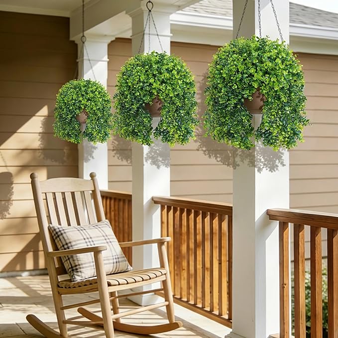 Faux Outdoor Plants Fake Hanging Plants for Outdoors Outside Decorations, 2 Pcs Green Faux Eucalyptus Stems Realistic UV Resistant Artificial Greenery for Planters Porch Garden Yard Front Door Patio