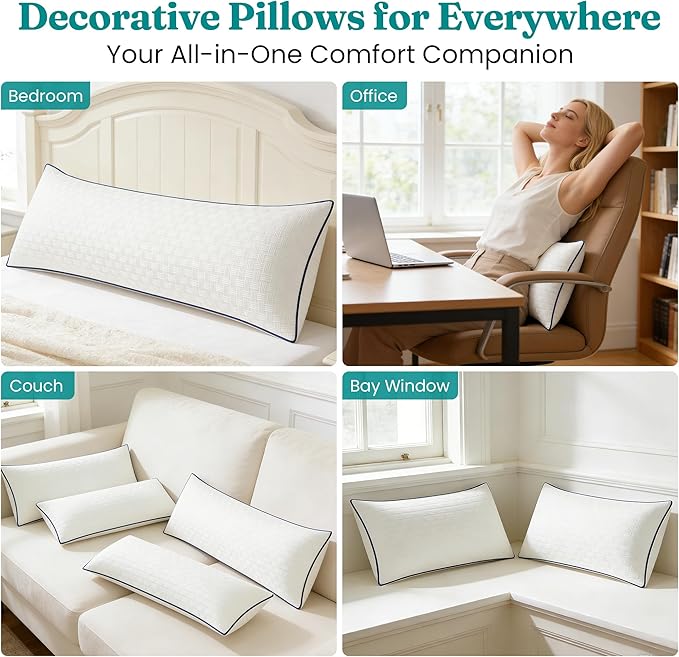 Oubonun 14x22 Pillow Inserts Set of 2 - Rectangle Decorative Throw Pillows for Sofa Couch Bed Living Room Beige 100% Polyester Filling 14 x 22 Inch Lumbar Pillows