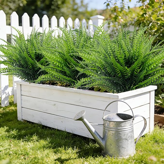 TURNMEON 20 Bundles Artificial Plants Outdoor Faux Boston Fern 17 Inch Long Length Summer Decor, Fake Plants UV Resistant No Fade Plastic Greenery Shrubs Flowers for Garden Porch Indoor Cemetery Decor
