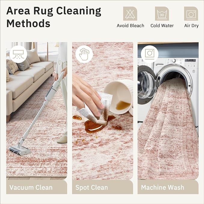 Soalmost 5x7 Area Rugs Pink Low Pile Indoor Washable Trendy Faded Style Rugs for Bedroom Living Room Dining Room Foldable Non-Slip Thin Print Mat