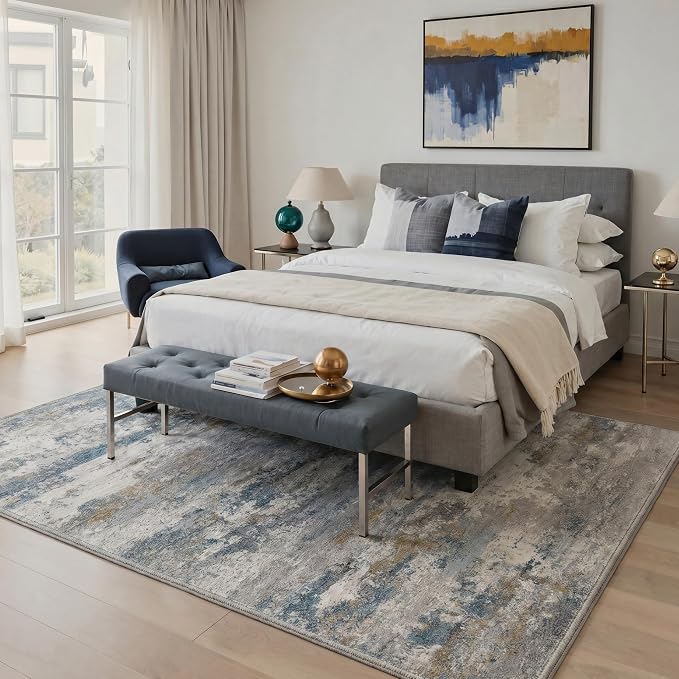 BEIMO 2X3 Rugs for Entryway Entrance Kitchen Bathroom, Machine Washable Modern Abstract Soft Area Rug, Indoor Floor Carpet with Non Slip Rubber Backing, Dusty Blue