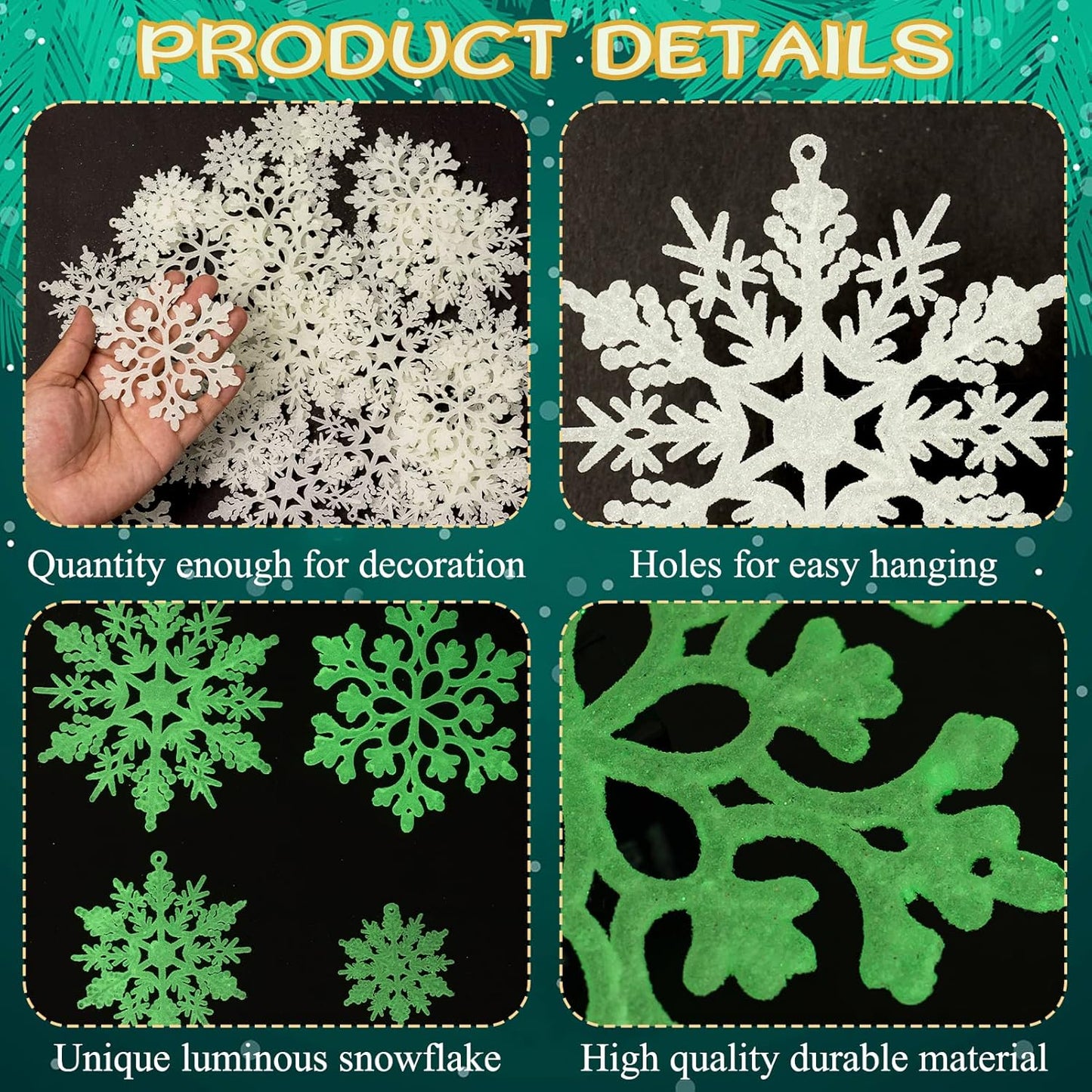 Christmas Snowflake Ornament Glow in The Dark Decorations- 36Pcs Luminous Plastic Snowflake Ornaments for Christmas Tree Decorations Winter Wonderland Bedroom Home Frozen Party Supplies
