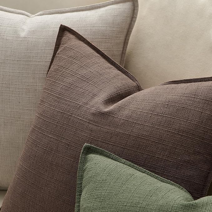 MIULEE Pack of 2 Thick Textured Couch Throw Pillow Covers, Natural Beige Decorative Pillow Covers 22x22, Neutral Linen Cushion Cases for Sofa Bed Living Room Modern Farmhouse Home Decor, No Filling