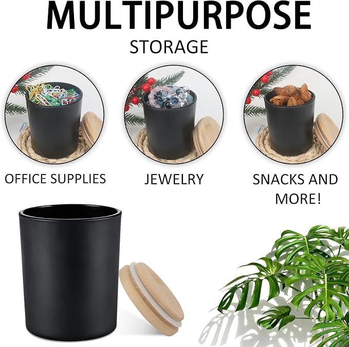 MILIVIXAY 12Pack 12 OZ Matte Black Thick Glass Candle Jars with Lids.