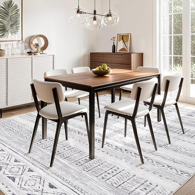 cotiled 9x12 Area Rug Living Room: Washable Boho Rugs with Non Slip Backing Large Soft Indoor Stain Resistant Carpet for Bedroom Farmhouse Dining Room Lightweight Home Decor Dark Grey