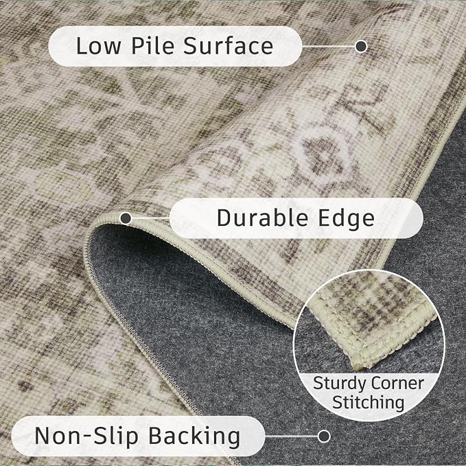 DCX Washable 2x6, Kid & Pet Friendly with Rubber Back Non Slip, Stain Resistant Vintage Runner Rug for Living Room, Bedroom, Home Office, Soft Low Pile Farmhouse Distressed Carpet, Greige