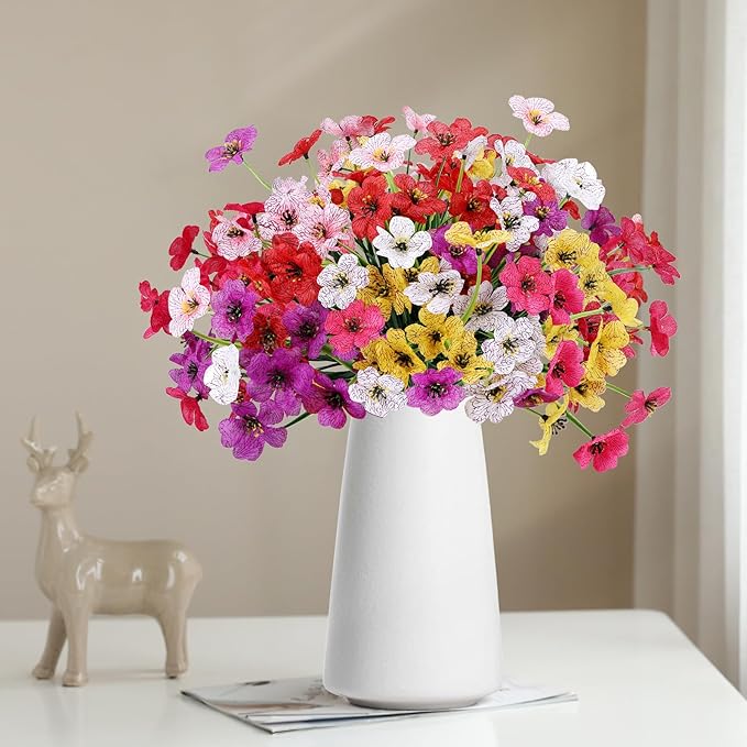 Geegoods Artificial Mums Flowers for Outdoors, 12 Bundles UV Resistant Fake Plastic Colorful Mix Flowers for Patio Porch Spring Summer Decor