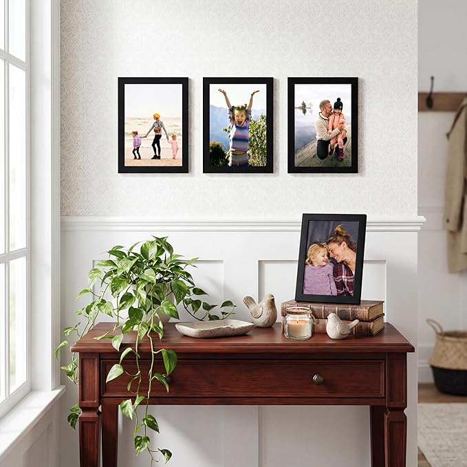 Americanflat 4x6 Picture Frame with Shatter-Resistant Glass - Streamline Collection - Thin Border Photo Frame for Tabletop and Wall Display - Hanging Hardware and Easel Stand Included - Black