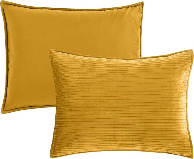 Elegant Comfort Luxury 3-Piece Velvet Corduroy Stripe Quilt Set, Ultra Soft Bedspread - Cozy Velvet Coverlet Set - 3PC Medium Weight Quilted Set with Matching Pillow Shams, Twin XL, Gold