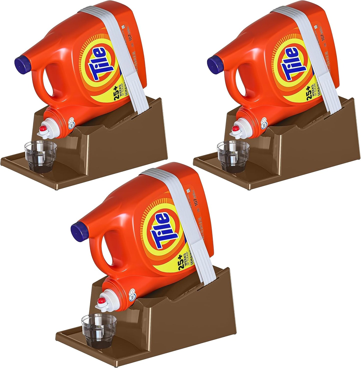 TidyFriend Laundry Detergent Holder Stand Organizer with Drip Tray, 3 Pack Laundry Soap Holder with Non-Slip Rubber Feet for Washing Space Organization, Angled Downward Slope for Easy Pouring (Brown)