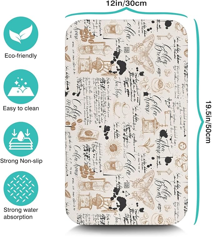 Coffee Bar Mat, 19inx12in, Absorbent, Anti-Slip, Fits Under Coffee Machine, Dish Drying Mat for Kitchen Countertops