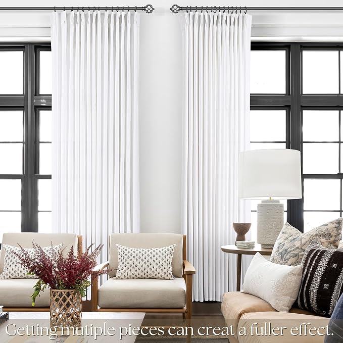 White Pinch Pleated Linen Curtains 63 Inch Length 2 Panels for Living Room Bedroom Textured White Semi Sheer Drapes Pinch Pleat Rings Window Curtain 40x63