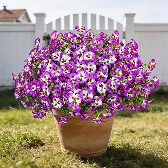 24 Pcs Artificial Fake Pansy Flowers for Outdoor,Faux Silk Plants Flowers UV Resistant Pansies Spring Flowers for Planter Front Door Porch Yard Patio Garden Window Box Home Decor(Red Lotus)