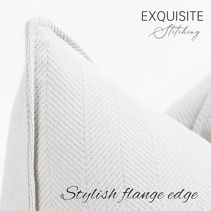 ZWJD Cream Pillow Covers 20x20 Set of 2 Chenille Throw Pillow Covers with Elegant Design Soft and Luxurious Decorative Throw Pillows for Couch, Bed, and Home Decor