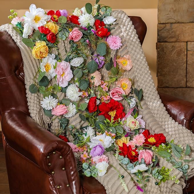 Suncalla 12 Pcs 70.8 ft Flower Garlands Hanging Artificial Wildflower Vine Decor from Ceiling Floating Floral Backdrop Silk Fake Flower Garland for Wedding Home Garden Wall Arch(Floral)